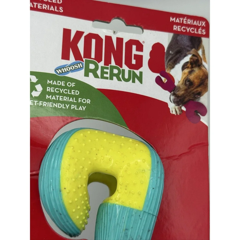 KONG Rerun Whoosh Bone Dog Toy M/L Treat Holding Fetch Teal Yellow PRW12
